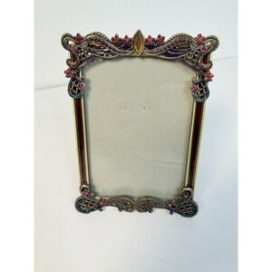 Decorative Display Frame Fits 5x3.5" Jeweled Pink Purple Blue Accents Enamel